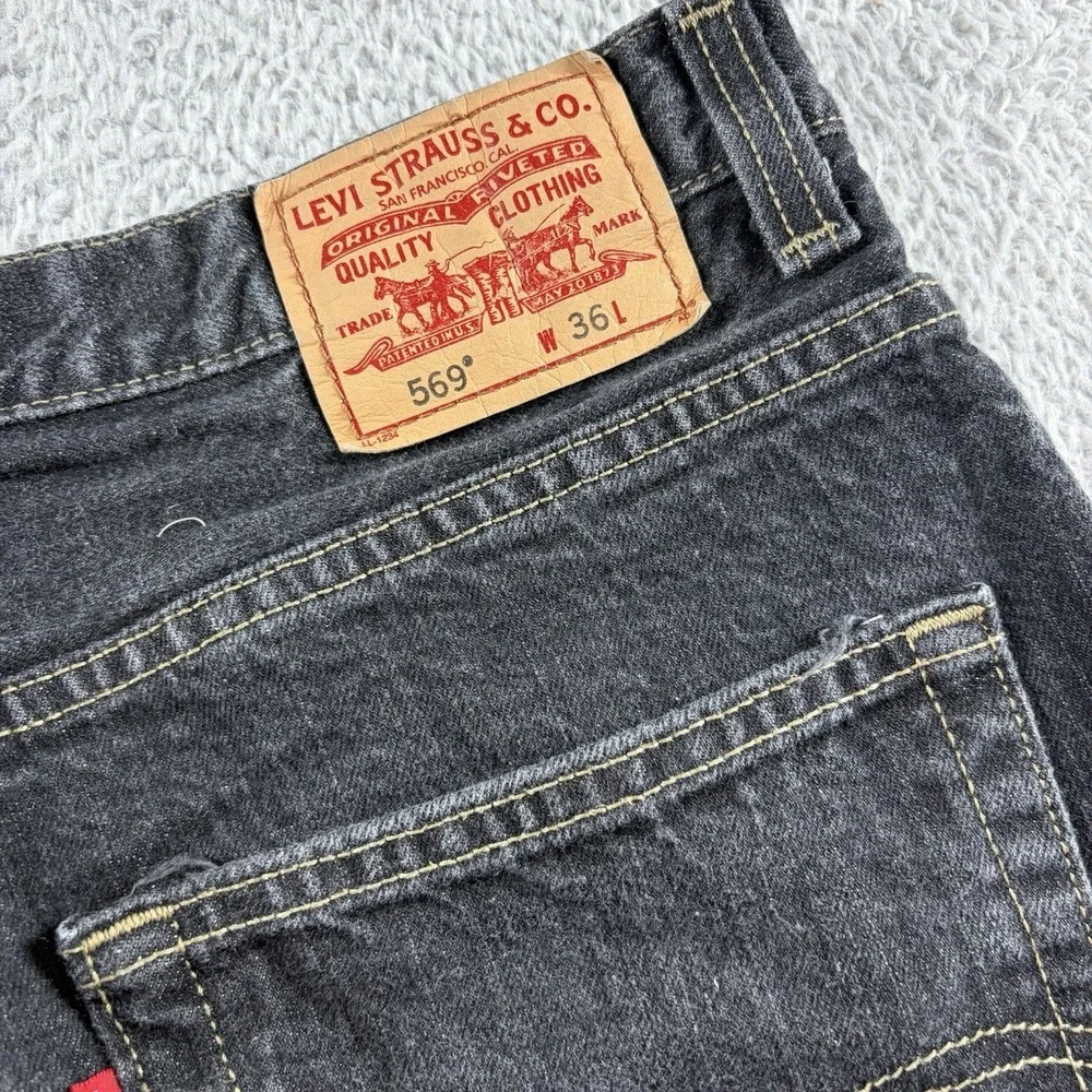 Vintage Levi 569 Jorts Mens 36 Black Dark Wash Jean Shorts Denim 11